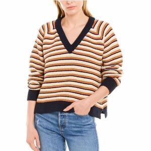 Madewell Arden V-Neck Sweet Dahlia Striped Sweater Size Small